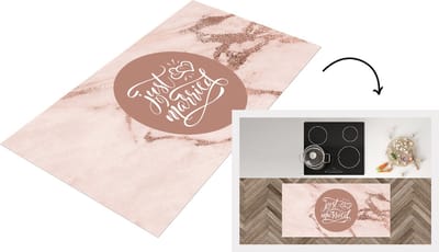 Keukenloper - Loper keuken - Just married - Quotes - Spreuken - Trouwen - 120x60 cm - Keukenloper vinyl