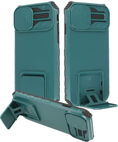 Premium Kwaliteit Anti Shock Hoesje - Back Cover - Camerawindow met Stand Functie - Geschikt voor iPhone 14 - Donker Groen