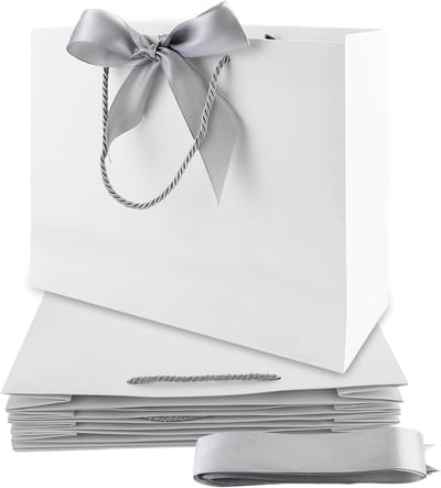 Set van 24 Witte Papieren Cadeauzakken met Handvat 32 x 25 x 11 cm voor Trouwen, Kerst en Feestjes