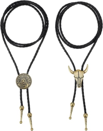 Stijlvolle 2-delige Bolo Tie voor Mannen van 50 cm met Zwart Lariat en Rodeo Hanger - Perfect voor Cowboy Kostuums, Western Outfits en Accessoires voor Shirts en Vesten
