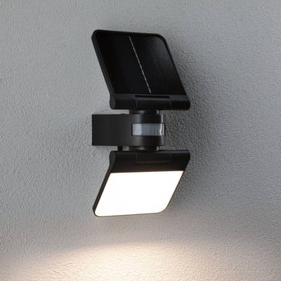 Solar LED wallwasher Lesla Schemergestuurde bewegingsmelder (IR) IP65 hoekig 150x319 mm 3000K 12,5W 1000lm 3,7V Antraciet Kunststof