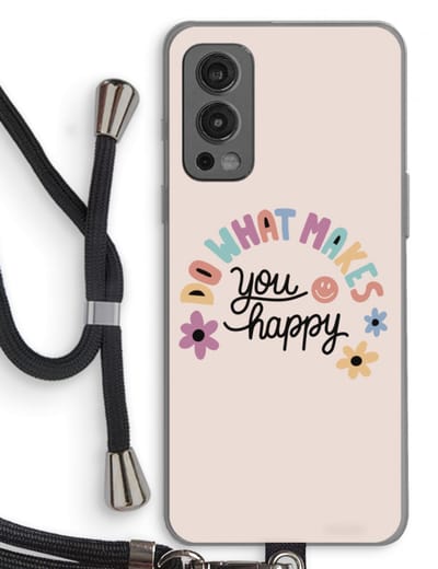 Case Company® - Hoesje met koord geschikt voor OnePlus Nord 2 5G hoesje met Koord - Happy days - Telefoonhoesje met Zwart Koord - Bescherming aan alle Kanten en Over de Schermrand