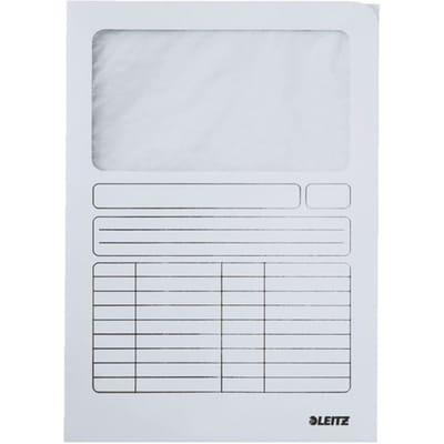 LEITZ Sichtmappe, DIN A4, Karton, mit Sichfenster, weiß 160 g-qm, Oberteil mit beschriftbarem Druckraster, Sicht- - 100