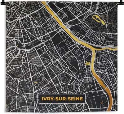 Wandkleed - Wanddoek - Stadskaart – Plattegrond – Kaart – Frankrijk - Ivry-sur-Seine - 180x180 cm - Wandtapijt