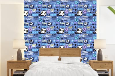 Behang - Fotobehang Patronen - Voetbal - Blauw - Jongens - Kinderen - Kids - Jongetje - Breedte 220 cm x hoogte 240 cm