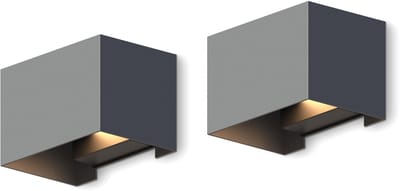 Calex LED Wandlamp Venice - 2 Stuks, Rechthoek, LED Up & Down, Verstelbare Stralingshoek, 7W, Tuinverlichting, Modern Design, Warm Wit Licht, Voor Binnen en Buiten, Antraciet/Grijs