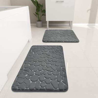 Dikke, niet-slip Memory Foam Badmatten - Absorberend en Wasbaar - Donkergrijs, Set van 2 voor Badkamer en Toilet
