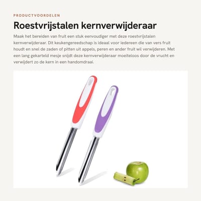 Dailygoods- Kernverwijderaar 2 Stuks - Roestvrij Staal - Fruitzaadboorgereedschap - Keukengereedschap - Gekarteld Mesje - Voedselveilig Materiaal - Fruitboor