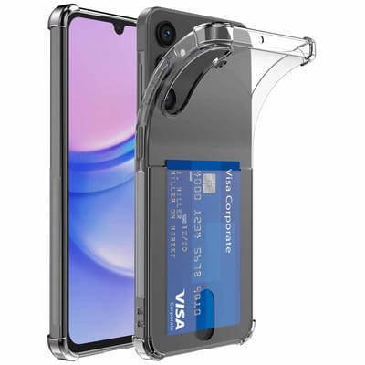 Geschikt voor Samsung Galaxy A15 Telefoonhoesje met Pasjeshouder Shockproof - Cardslot Back Cover Case Anti-Shock - Telefoonhoesje met Kaarthouder Transparant Doorzichtig - ProtX