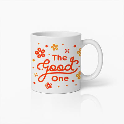 The Good One Mok 330ml – Vrolijk Oranje en Rood Ontwerp Koffiebeker – Leuk Cadeau voor Vrienden, Familie & Positieve Personen