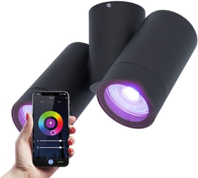 HOFTRONIC Silva - Smart Home Opbouwspot badkamer & buiten - Plafondlamp 2-lichts - IP65 waterdicht - GU10 - Vierkant (90x90x95mm) - WiFi + Bluetooth - Voor alle smart assistenten