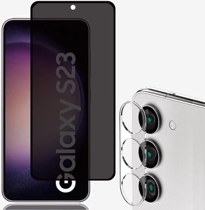 Privacy Screenprotector 2x en Camera lens protector 2x - Glasplaatje - Tempered glass Screen protector Geschikt voor: Samsung Galaxy S23 - Beschermglas