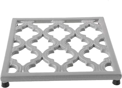 JOGREFUL Cast Iron Trivet Mats, Kitchen Pot Holders to Portect Table/Countertops, Heat Resistant Mats for Teapot/Hot Dishers/Plates, Vintage Mats with Weighted-Base, Gray