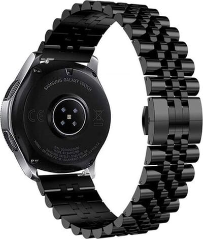 By Qubix - Stalen band 20mm - Zwart - Geschikt voor Samsung Galaxy Watch 7 (40 & 44mm) - Galaxy Watch FE - Galaxy Watch 6 - Galaxy Watch 6 Pro - Galaxy Watch 5 - 5 Pro - Galaxy Watch 4 - 4 Classic - Active 2 - Watch 3 (41mm)
