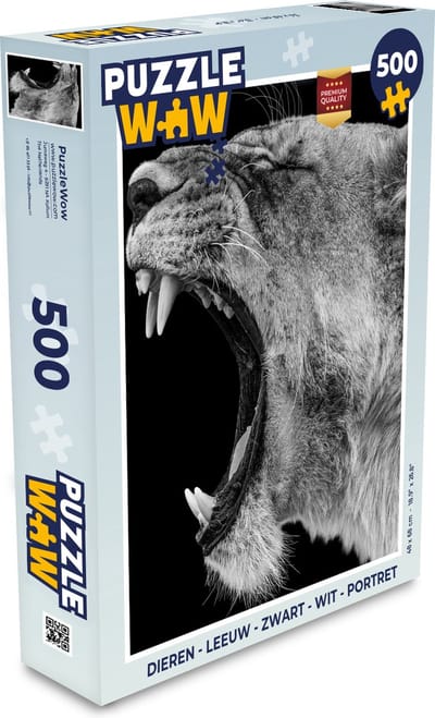 Puzzel Dieren - Leeuw - Zwart - Wit - Portret - Legpuzzel - Puzzel 500 stukjes