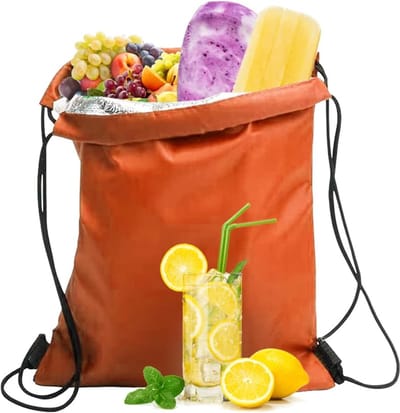 Geïsoleerde lunchtas met trekkoord, waterdicht en opvouwbaar - Mini koeltas voor werk, school en reizen - Oranje