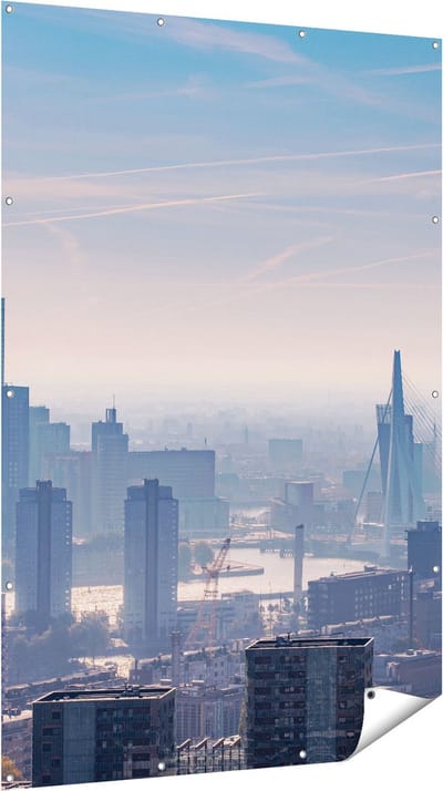 Gards Tuinposter Rotterdamse Skyline - 120x180 cm - Tuindoek - Tuindecoratie - Wanddecoratie buiten - Tuinschilderij
