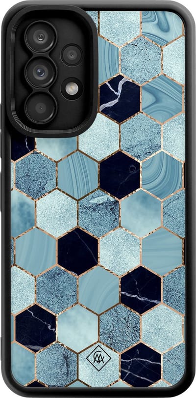 Casimoda® hoesje - Geschikt voor Samsung Galaxy A53 - Blue Cubes - Zwart TPU Backcover - Marmer - Blauw