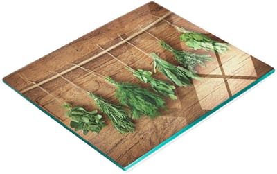 Duurzame en stijlvolle glazen snijplank met kruidenpatroon, hout, 60x52 cm