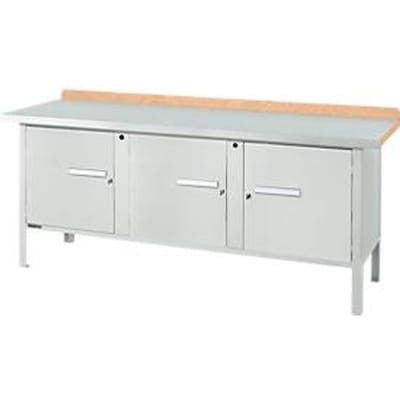 Box-type werkbank Schäfer Shop Select PW 200-3, beuken multiplex blad, met stalen afdekking, tot 750 kg, B 2000 x D 700 x H 840 mm, lichtgrijs
