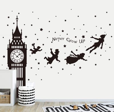 Dailygoods- Muursticker Peter Pan - Wanddecoratie kinderkamer - Muurdecoratie babykamer - Grappige spreuken - Eenvoudig aan te brengen - Verwijderbaar