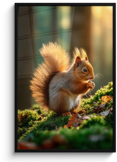 Poster in lijst - Fotolijst 80x120 cm - Posters - Eekhoorn - Nootje - Gras - Posterlijst zwart - Decoratie - Wanddecoratie woonkamer - Muurdecoratie slaapkamer