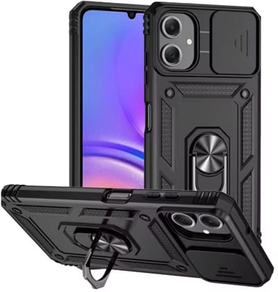 Casemania Hoesje Geschikt voor Samsung Galaxy A07 - Matte Black - Anti-Shock Hybrid Armor Back Cover - Hoes met Kickstand Ring en Camera Bescherming - Zwart