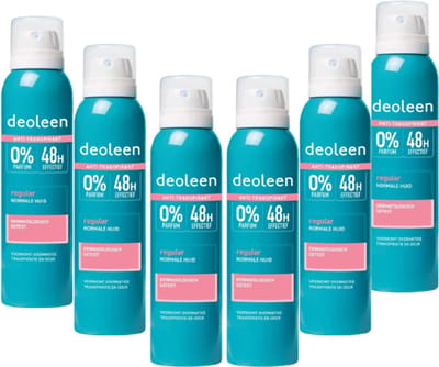 Deoleen Anti-transpirant - Aerosol Regular - Voorkomt overmatige transpiratie en transpiratiegeur - 48 uur effectief - 0% parfum - Dermatologisch getest - Deodorant -Voordeelverpakking 6x 150 ml