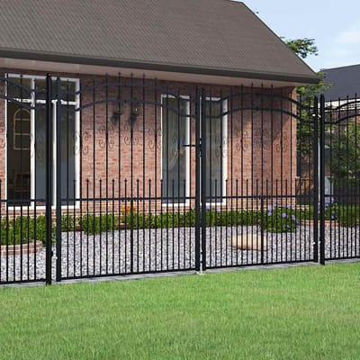 vidaXL - Hekpoort - Kampen - met - speerpunt - zwart - 302x172 - cm - staal