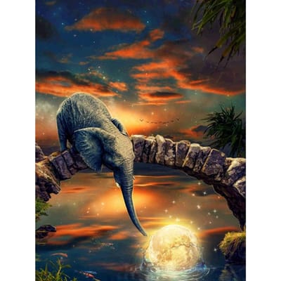 Peinture Diamant 5D Éléphants Au Coucher du Soleil Mosaïque DIY Broderie Diamant 20X30CM brown