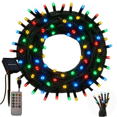 Lomera Solar Led Verlichting - Multicolor Lichtsnoer - USB Oplaadbaar - Afstandsbediening - Solar Tuinlamp - Feestverlichting Buiten - 480 LED - 21.5M - Batterij - Timer - Kerstlampjes - Kerstboomverlichting - Kerstverlichting