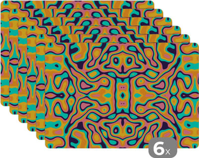 Placemat - Placemats kunststof - Psychedelic - Patronen - Lavalamp - 45x30 cm - 6 stuks - Hittebestendig - Anti-Slip - Onderlegger - Afneembaar