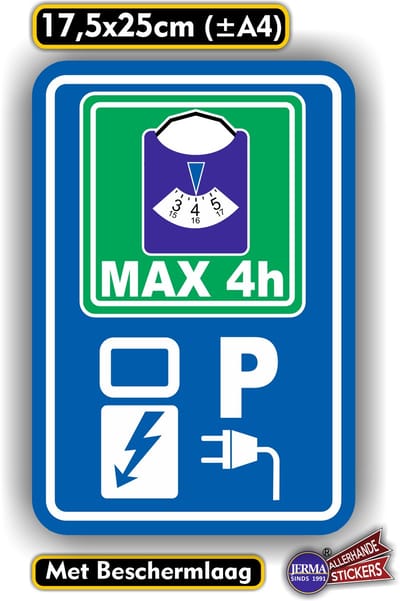 Jerma - Laadpaal - max. 4 uur - Sticker - 17.5 x 25 cm - Weerbestendig - Zelfklevend - Vinyl