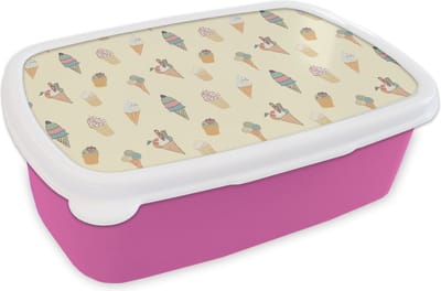 Broodtrommel Roze - Lunchbox - Brooddoos - Patronen - IJs - Zomer - 18x12x6 cm - Kinderen - Meisje