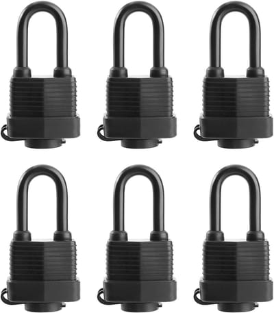 Hangsloten met sleutel - Waterdichte hangsloten - met gelijke sleutels voor buitengebruik - met slot van robuust gelamineerd staal - 4,8 cm breed - lang hangslot -verpakking van 6