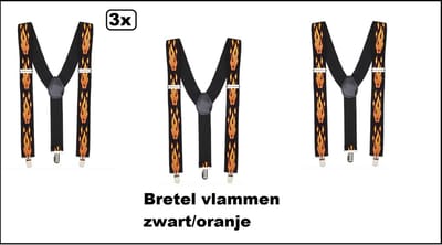 3x Bretel vlammen zwart/oranje - Fire bretel Themafeest festival party vlam vuur fun bretels