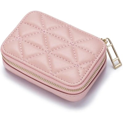 Echte leren damesspiegel cosmetische tas make-uptas reis kleine opbergdoos lippenstift organizer case mode mini portemonnee roze