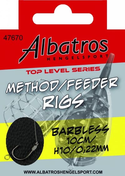 Albatros Method Rig Barbless – Voorgebonden onderlijn met scherpe haak zonder weerhaak voor methodfeeder Haak 16 - 10CM - Ø 0,18MM