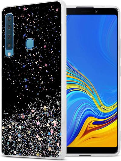 Cadorabo Hoesje geschikt voor Samsung Galaxy A9 2018 in Zwart met Glitter - Beschermhoes van flexibel TPU silicone met fonkelende glitters Case Cover Etui