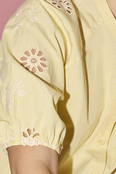 SISTERS POINT Edina-ss - Dames blouse - Straw stripe - Maat M