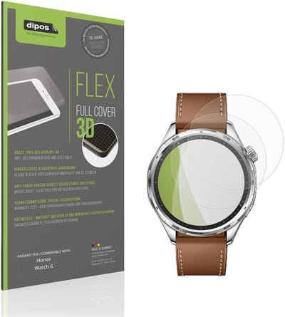 dipos FLEX – 2x Matte Screenprotector geschikt voor Honor Watch 6 | Volledige Schermbescherming | Case-Friendly
