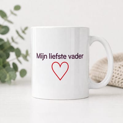 Mijn Liefste Vader Mok – Witte Koffiemok met Hartje – Cadeau voor Vader – Keramische Mok 325ml – Vaderdag Cadeau – Vaatwasserbestendig