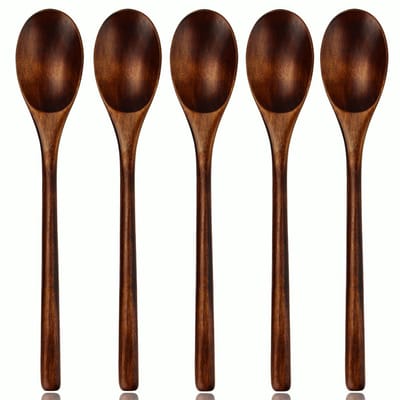 Crrynuo Houten Pollepel - 5 Stuks - 23.5cm Nanmu Houten Lepels - Voor Sauzen, Salades & Koken - Anti-Aanbak Vriendelijk - Lepel & Sauslepel In Één