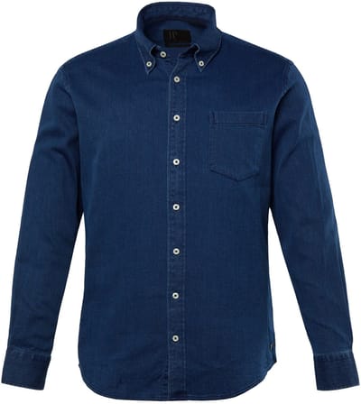 JP 1880 - Heren - Denim overhemd lange mouwen buttondown-kraag vintage look - Donkerblauw denim - Maat 5XL