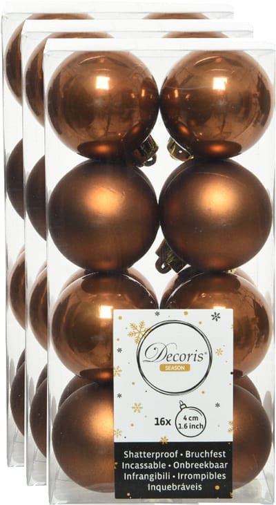 Decoris kleine kerstballen - 48x st - kaneel bruin - 4 cm - kunststof - kerstversiering