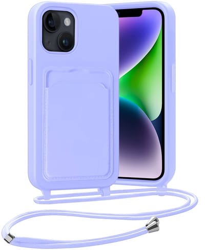 Hoesje Geschikt voor iPhone 13 Hoesje Met Telefoonketting Pasjeshouder Case Koord - Hoesje Geschikt voor iPhone 13 Hoes Met Kaarthouder - Lila