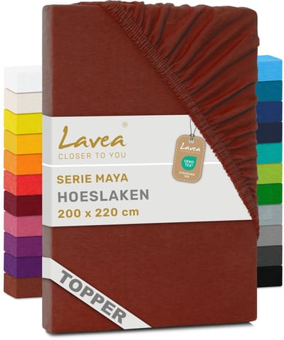 Lavea® Hoeslaken voor Topper/Topmatras 200x220 cm – 100% Katoen Jersey – Geschikt voor Topmatrassen tot 10 cm – Met Elastiek Rondom – OEKO-TEX Gecertificeerd – Kastanjebruin