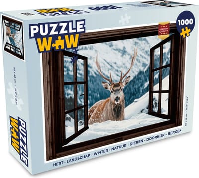 Puzzel Hert - Landschap - Winter - Natuur - Dieren - Doorkijk - Bergen - Legpuzzel - Puzzel 1000 stukjes volwassenen