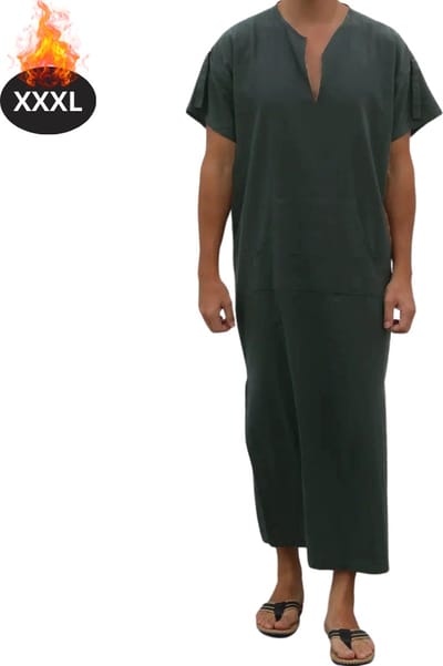 Nivard Islamitische Kleding - Djellaba Heren - Moslim Kleding - Arabisch Mannen Kaftan - Alhamdulillah - Donkergrijs XXXL