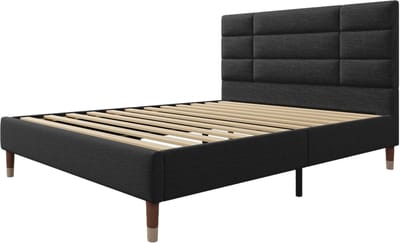 Gestoffeerd bed 140 x 200 cm zwart - 8 cm Dik hoofdeinde - Opbergruimte 17 cm - voor tienerkamer - matras van 140 x 200 - 181 kg draagkracht